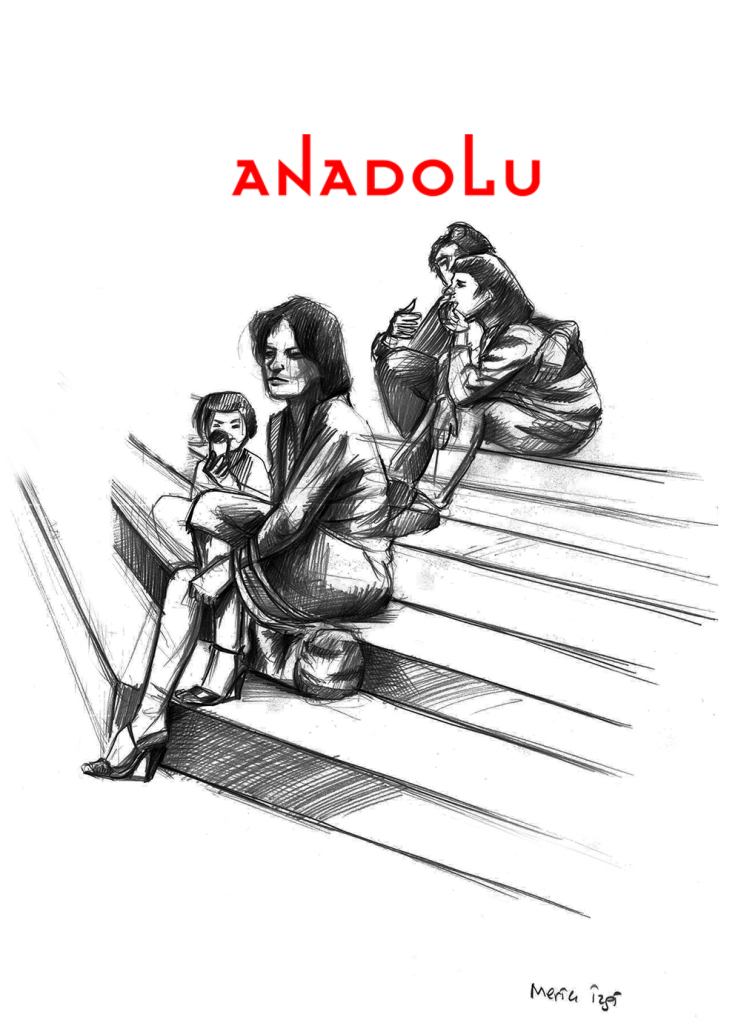 Karakalem Merdivende Oturan Anne Ve Çocuk Çizimi Çanakkalede