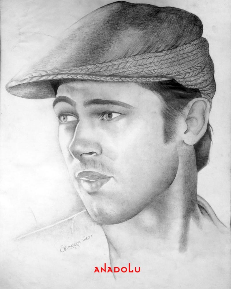 Brad Pitt Karakalem Çizimleri Çanakkalede